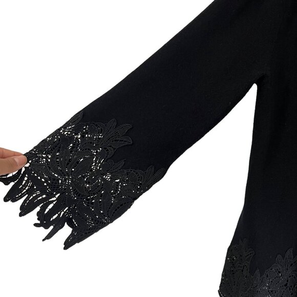 Lola Womens Black Floral Embroidered Lace Viscose Soft Open Cardigan Sweater M/L - Picture 2 of 6